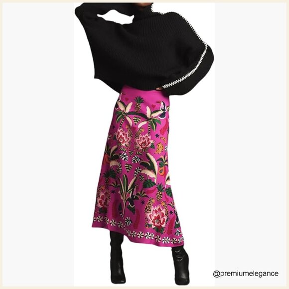 Dresses & Skirts - Midi Skirt High Waist Zipper A-Line Floral Print Polyester Spandex